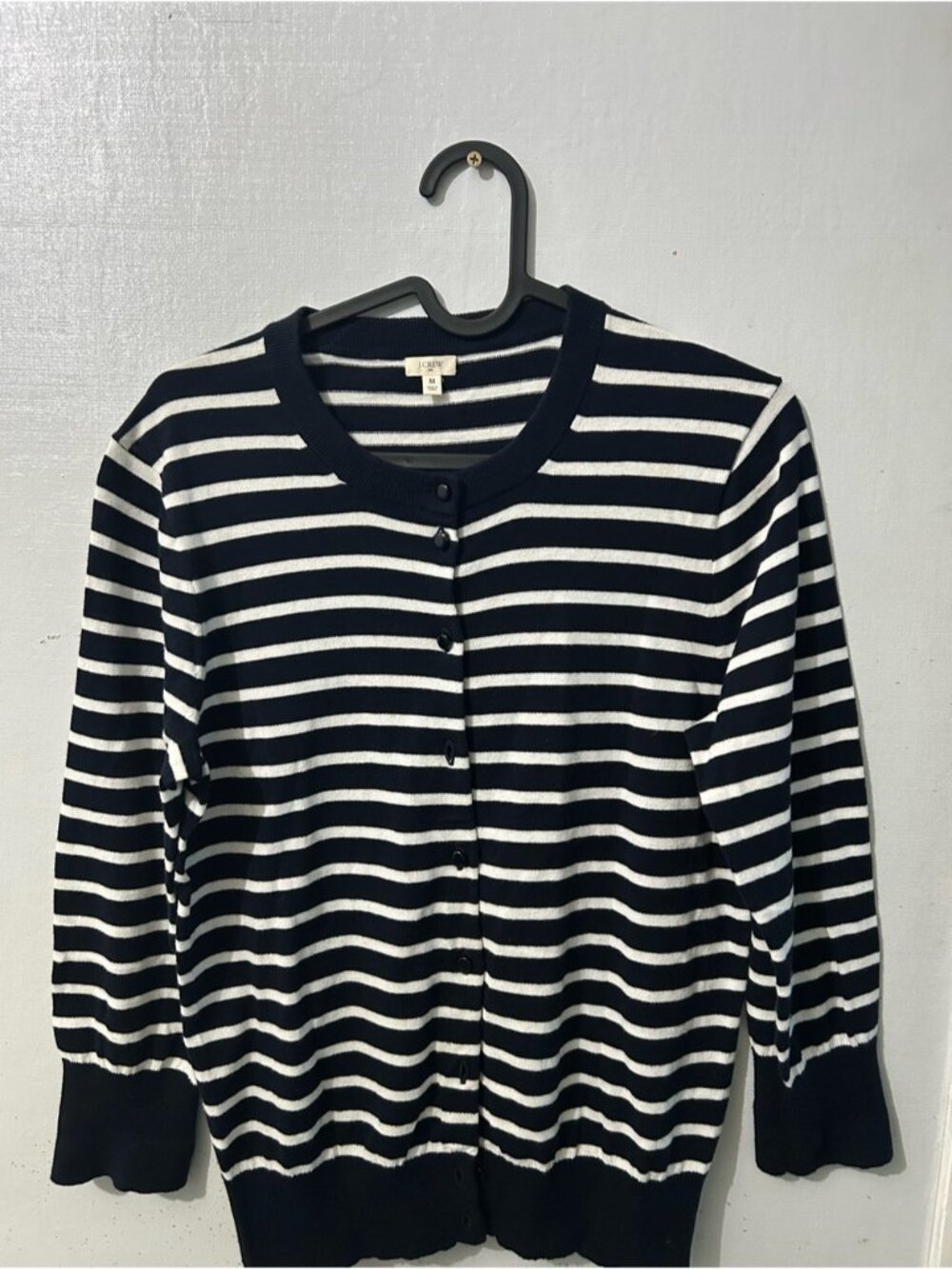 J. Crew Navy and White Striped Button-Front Cardigan
